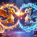 88aa dragons battling in a colorful casino scene filled with coins and cards for a thrilling gaming experience.