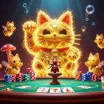 Experience the fun of 33Win with a vibrant 3D illustration of a lucky cat and poker elements.