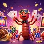 Play exciting slots at BRO138 di Shop Velouria with vibrant characters, golden coins, and thrilling gameplay.