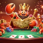 Experience thrilling poker action with 90 phut tv featuring a golden crab emperor amidst exciting gambling elements.