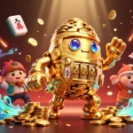 Experience thrilling gameplay with the 91 club through vivid 3D illustration of golden golem and casino elements.