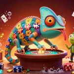 Experience exciting gaming moments at 566bet with a vibrant chameleon casino owner and treasure-filled underwater action.