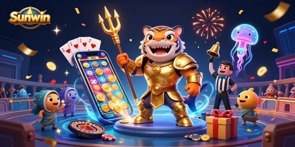 Experience thrilling gameplay with Sunwin's captivating underwater casino scene featuring dynamic gambling elements.
