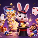 Win big with MM88: A colorful scene of a magician rabbit, dove, and monkey in a dynamic casino setting.