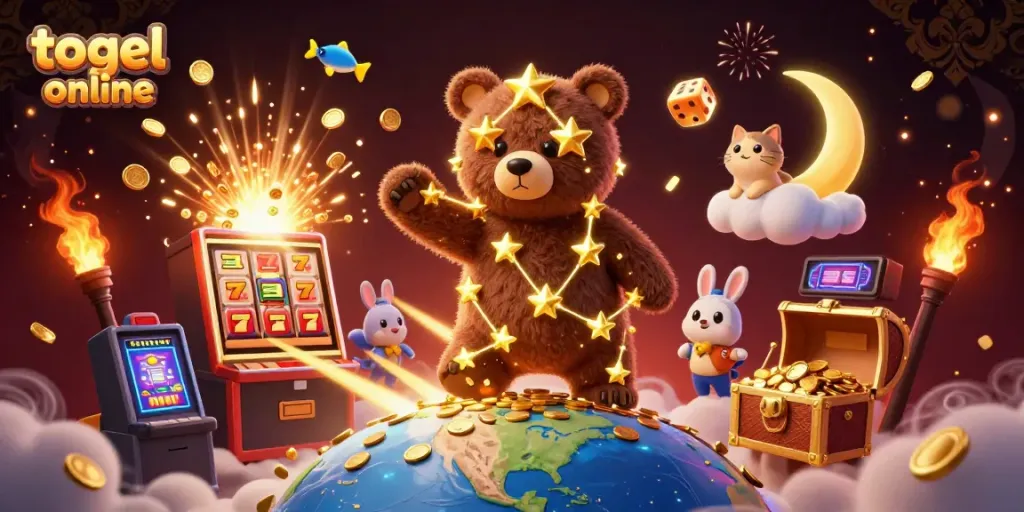 Experience thrilling togel online action with a dynamic casino scene featuring energetic characters and vibrant game elements.