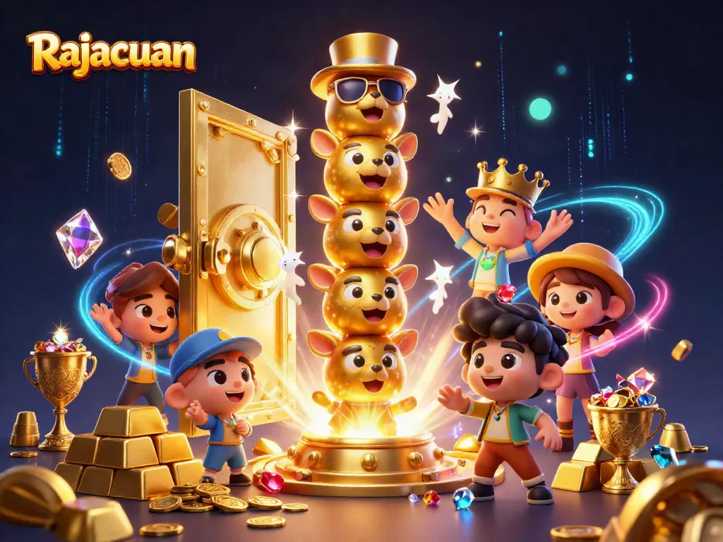 Experience the thrill of Rajacuan with vibrant casino elements, including gold treasures and a magical totem.