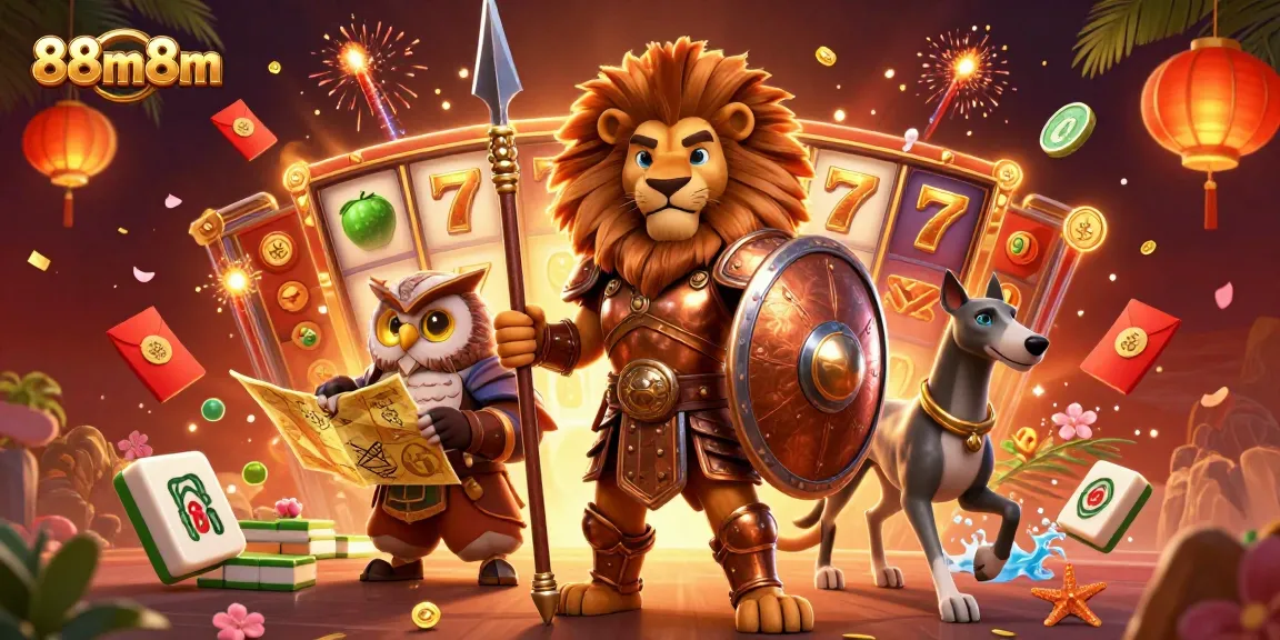Engage with the dynamic 88m8m casino scene featuring vibrant characters and lively game elements.