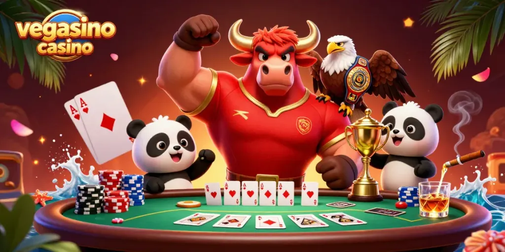 Experience thrilling action at vegasino casino with a dynamic 3D scene of champions celebrating.