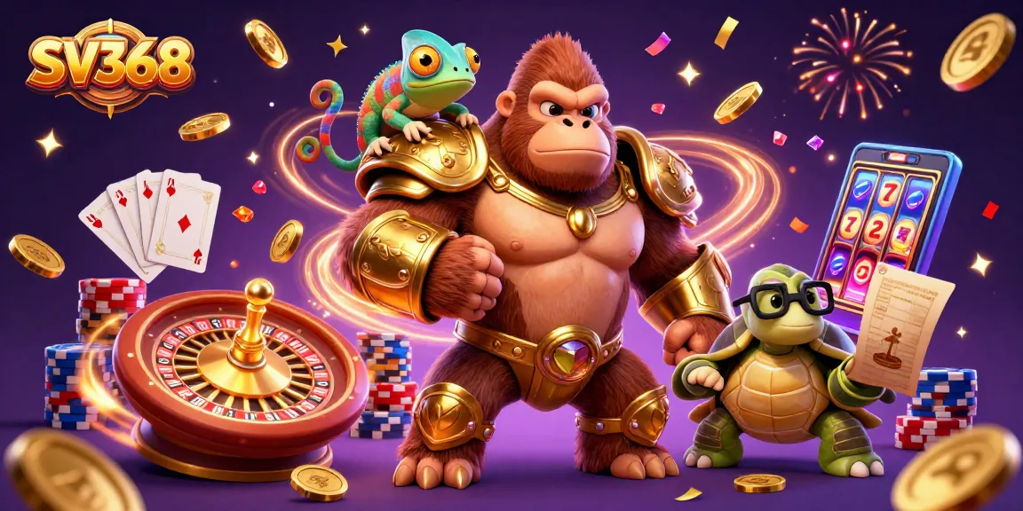 Spin your way to fortune with SV368's vibrant gaming illustration featuring exciting casino elements.