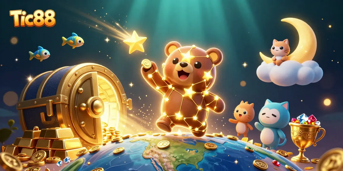 Tic88 brings thrilling online casino experiences with constellation-inspired characters and dynamic gold elements.