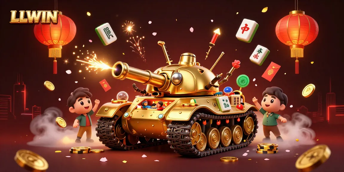 LLWIN engages players with a dynamic casino inside a golden beetle tank, shooting confetti and coins.