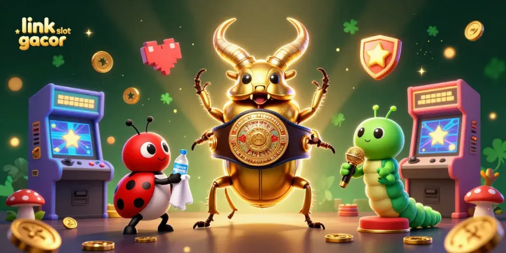 Experience the thrill of link slot gacor illustrated in a dynamic 3D scene with gaming elements.