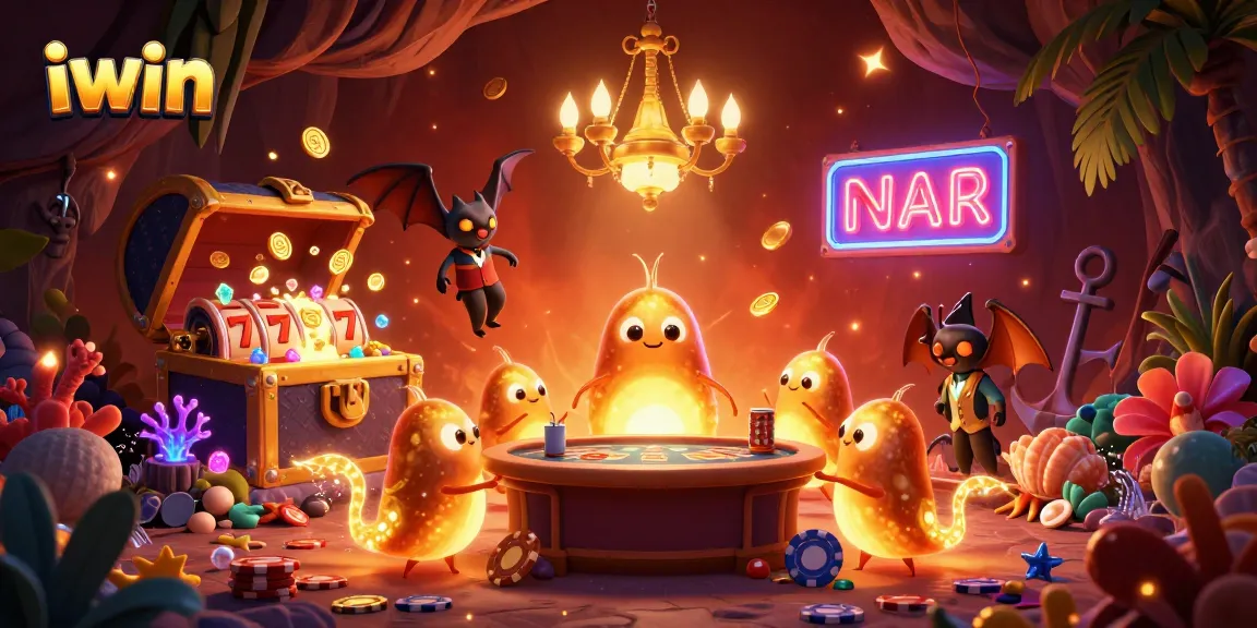 Experience exciting slots action at iwin with a vibrant casino scene featuring glowworms and games.