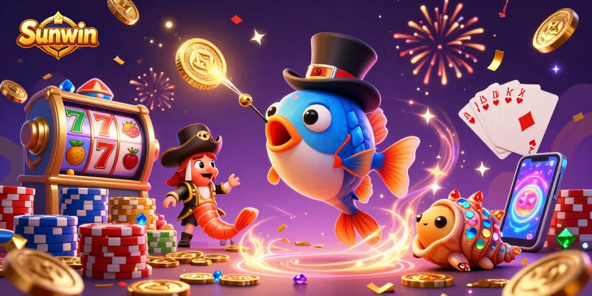 Spin the reels with Sunwin as the anglerfish attracts treasure in this lively casino scene.