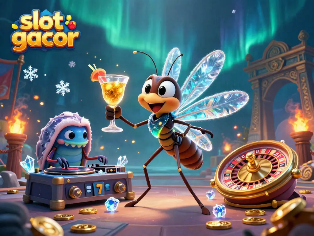 Experience the allure of slot gacor with a dynamic scene featuring a casino mascot and engaging visuals.