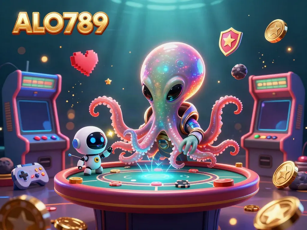 Engage in thrilling poker action with ALO789's alien-themed casino illustration.