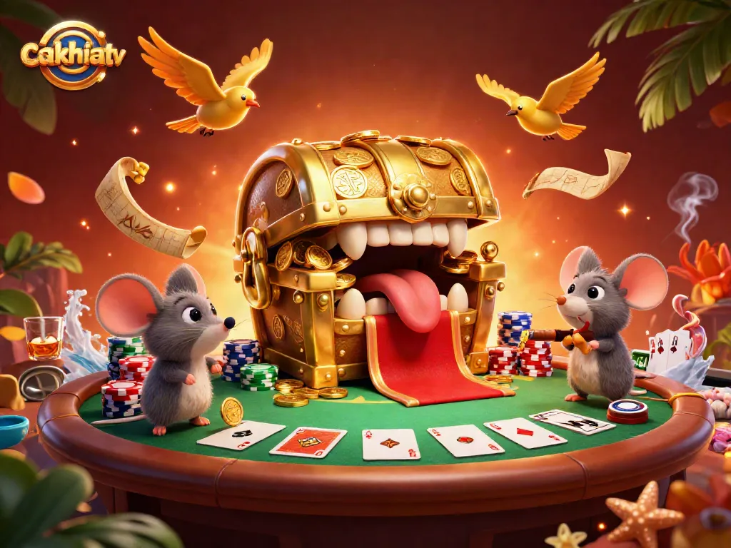 Watch exciting matches with cakhiatv featuring a dynamic poker-themed illustration.