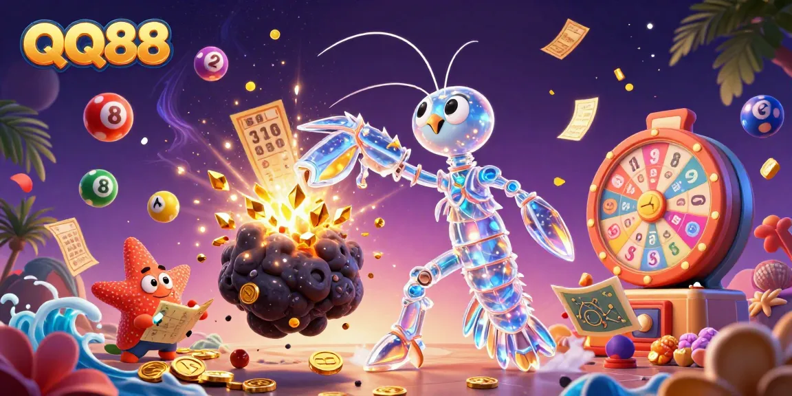 Experience QQ88 in this vibrant 3D casino illustration showcasing thrilling gaming elements.