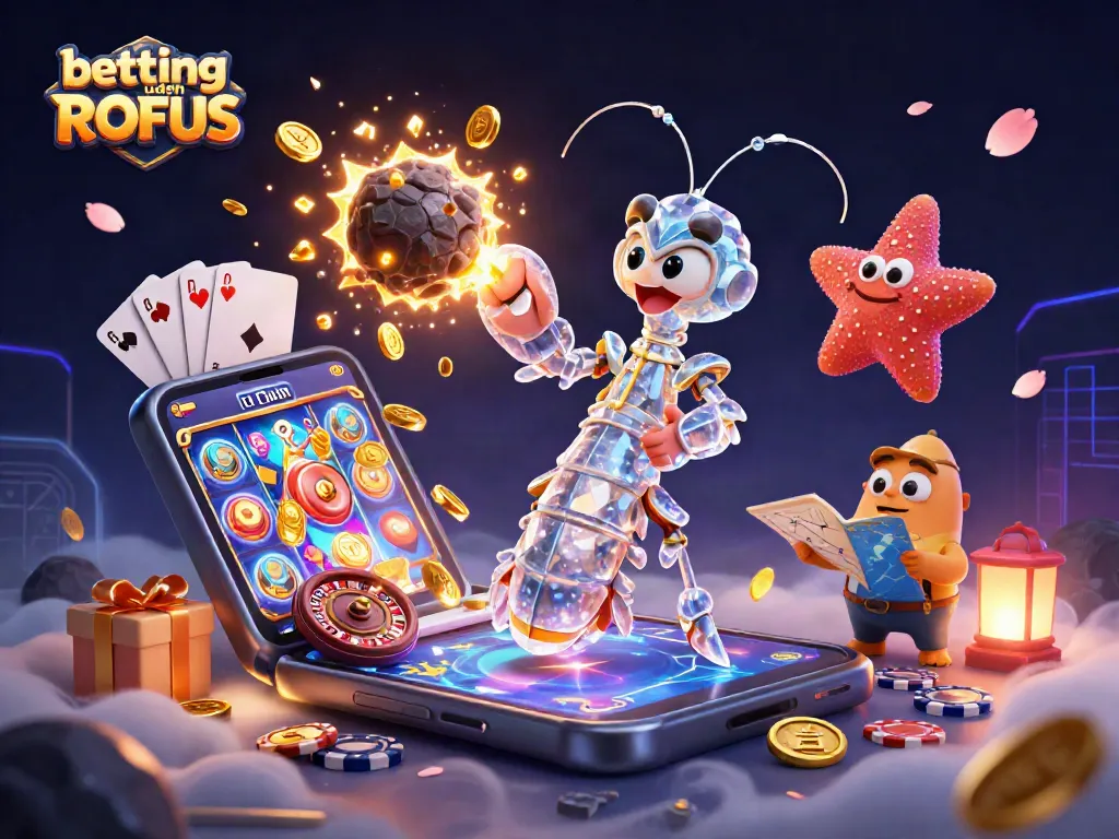 Engage with betting uden ROFUS through a vibrant 3D illustration of a galactic mantis shrimp and gaming elements