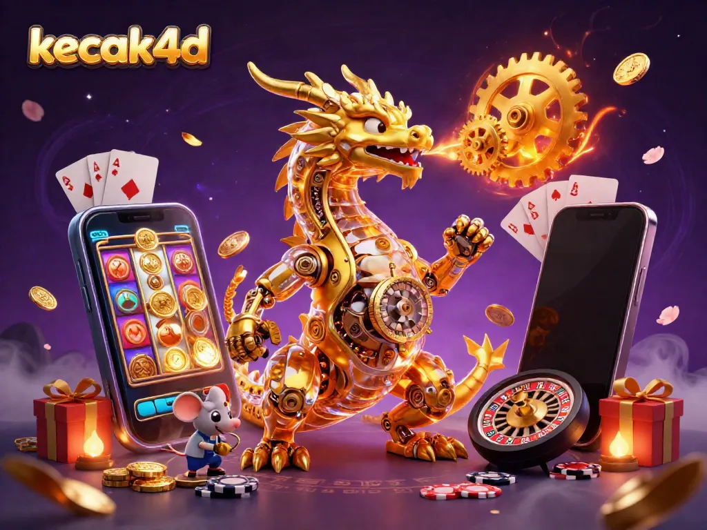 Experience the magic of kecak4d with a golden dragon and vibrant slot game elements.