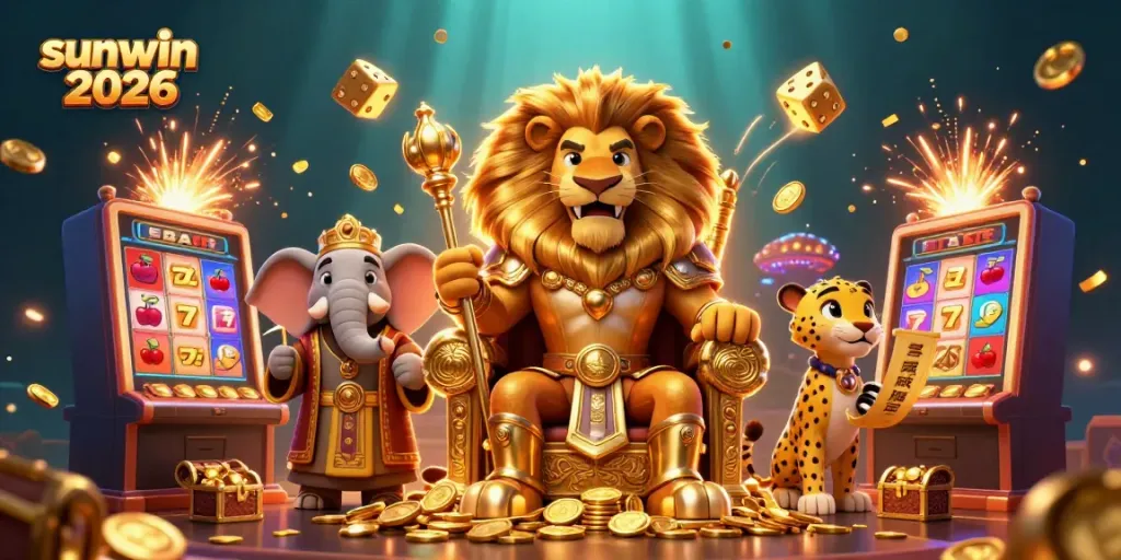 Experience sunwin 2026 with a vibrant 3D casino scene featuring engaging characters and exciting gaming elements.