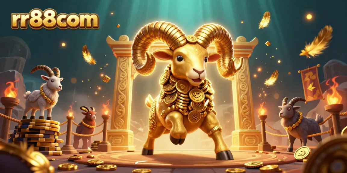 Engage with rr88com's thrilling casino experience featuring a golden ram charging through a vibrant scene.