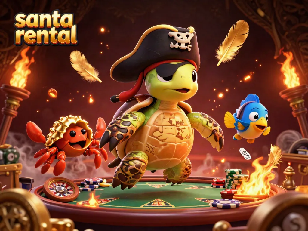 Engage with the magical atmosphere of a santa rental themed casino scene featuring casino elements like poker and roulette.