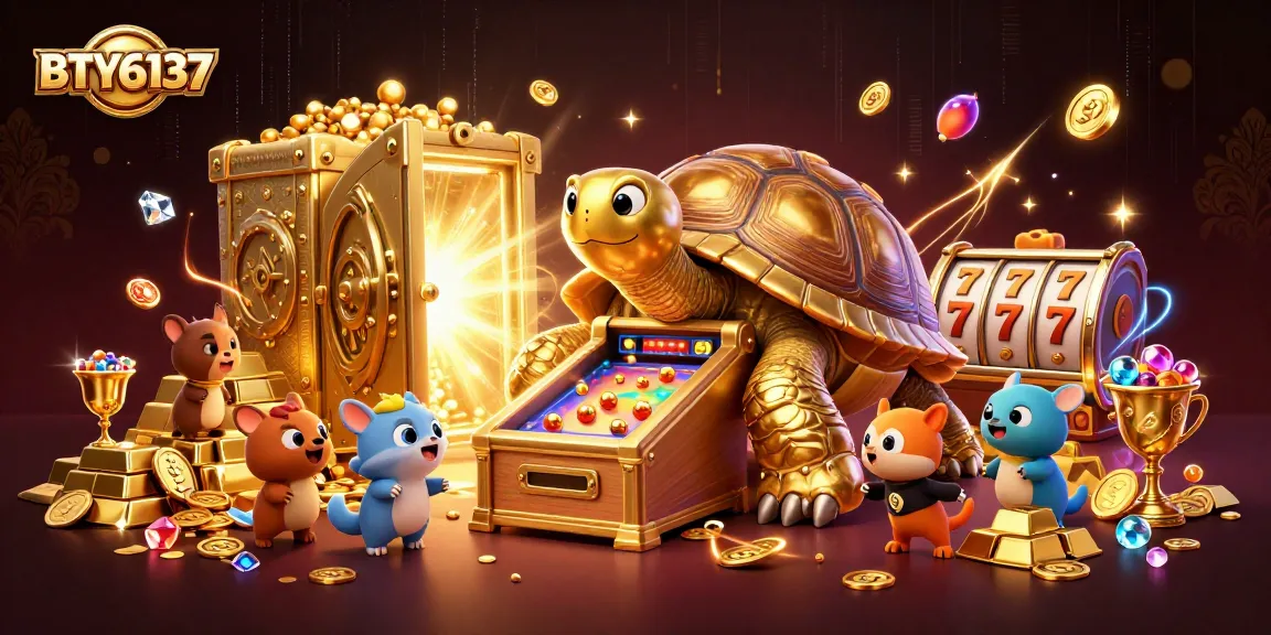 Spin to win in lavish settings with BTY6137’s vibrant 3D casino scene filled with golden treasures.