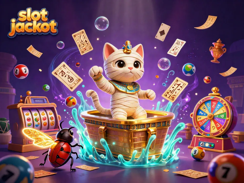 Celebrate big wins at "slot jackpot" with lively casino-themed illustration filled with excitement.