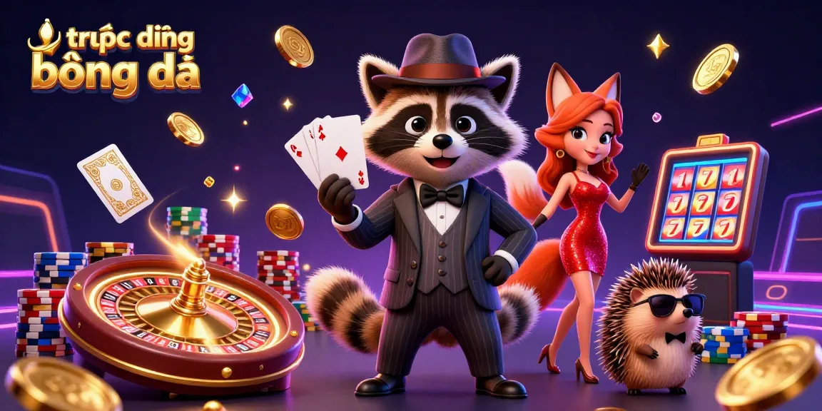 Experience trực tiếp bóng đá excitement with vibrant characters and casino elements in this dynamic illustration.