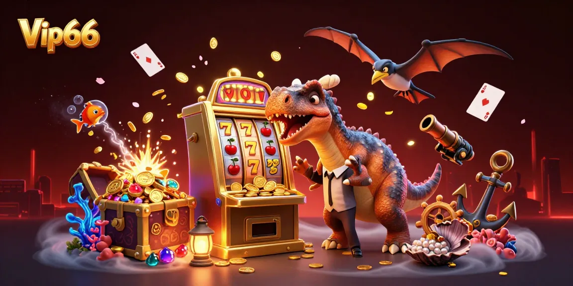Vip66 features a dynamic scene with characters engaging in a casino jackpot, exploring exciting gameplay.