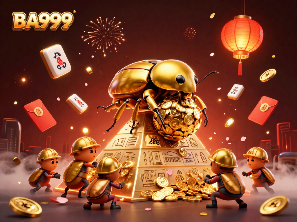 BA999 captures a thrilling casino scene with golden coins, vibrant lanterns, and festive decorations.