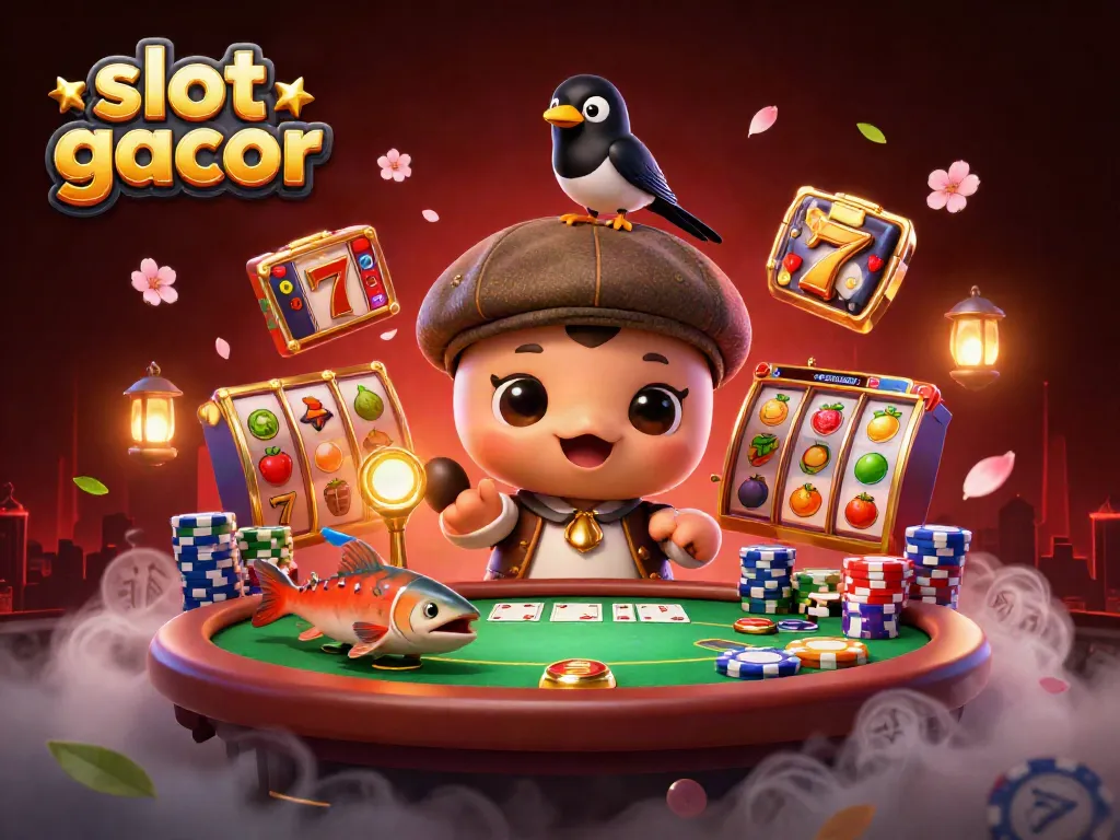 Play cute 3D cartoon Nessie amidst vibrant slot gacor gaming elements, capturing jackpot excitement.