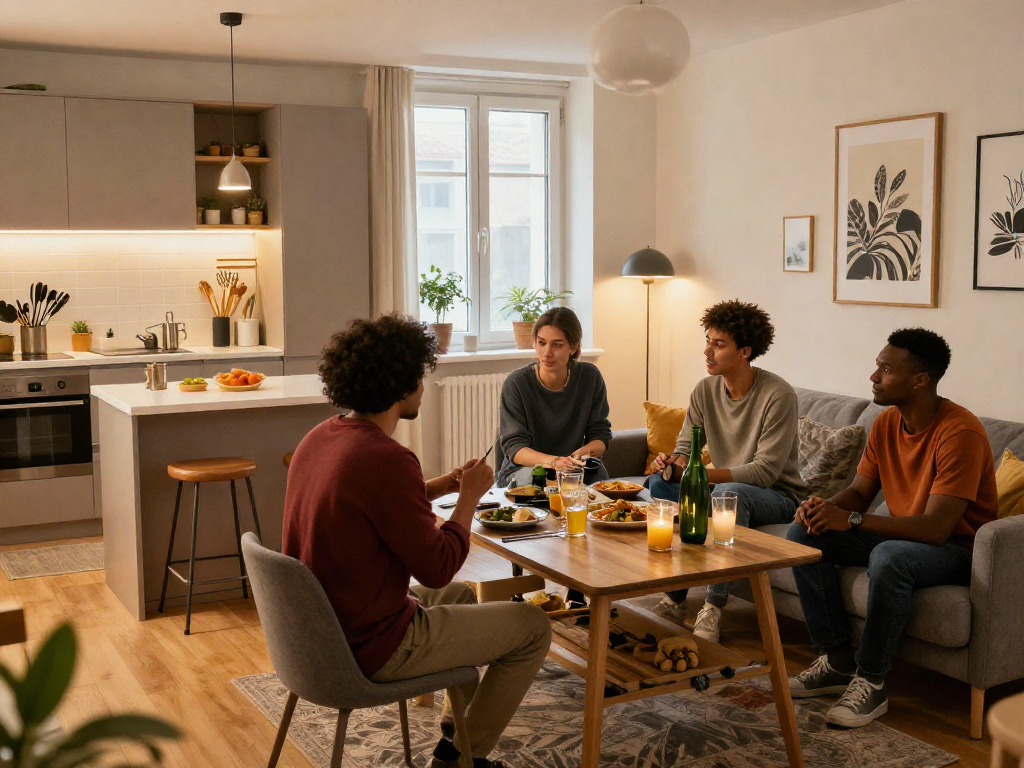 Wunderschönes Monteurzimmer mieten in Hannover, gemütlicher Wohnraum mit modernen Möbeln und einladender Atmosphäre.