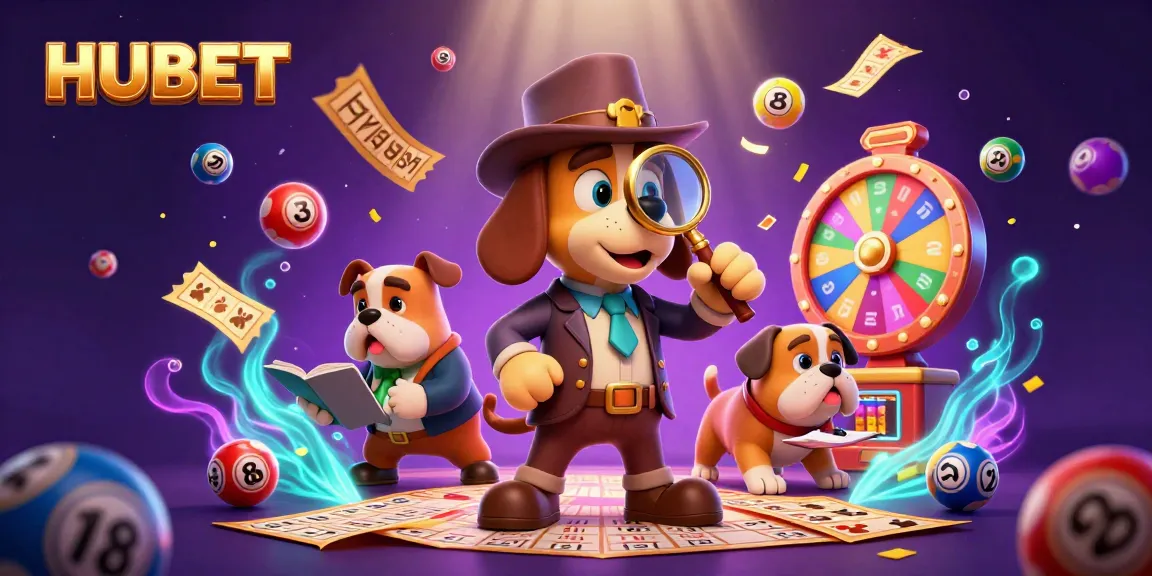 HUBET reveals treasure with a detective and his dog, examining a golden poker chip amidst casino excitement.
