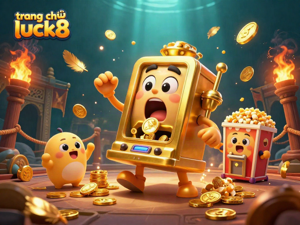 Experience the thrill of winning at trang chủ luck8 with a lively golden slot machine hitting the jackpot.