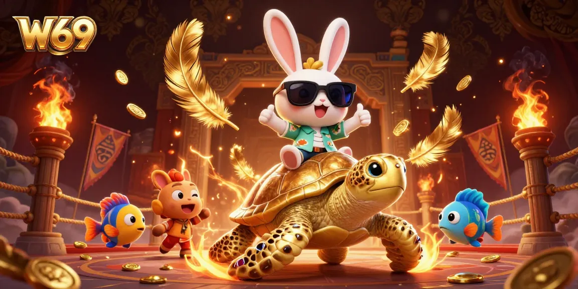 Experience W69's thrilling gameplay with a lucky rabbit and golden turtle in a vibrant underwater scene.