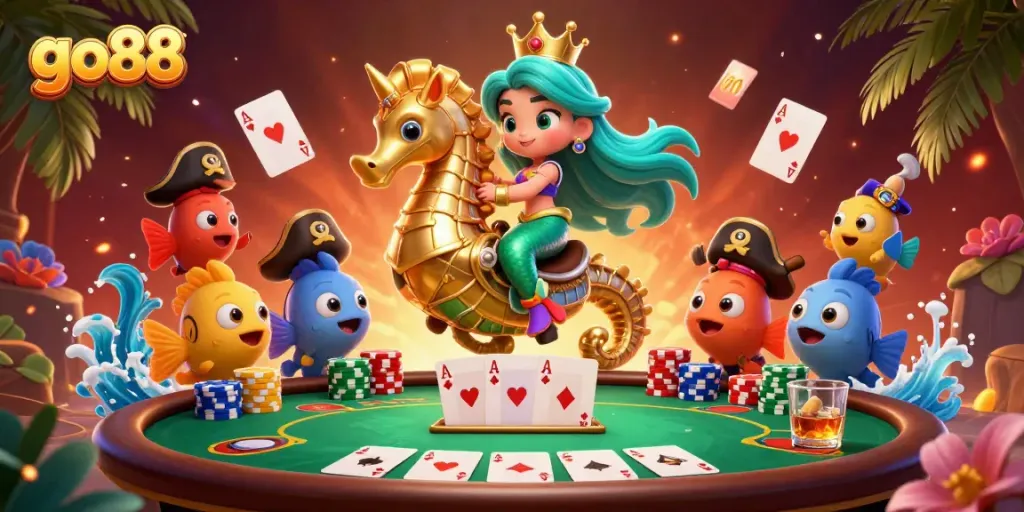 Experience the excitement of go88 with a colorful casino scene full of poker action.