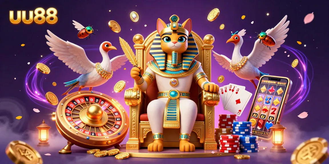 Experience thrilling gaming at uu88 with vibrant casino elements in a 3D cartoon scene.