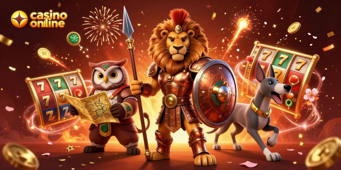 Join the excitement at casino online albania with illustrative characters amid festive slot elements.