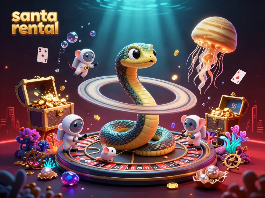Engage in thrilling bets with a Santa rental-themed cosmic roulette scene filled with vibrant action.