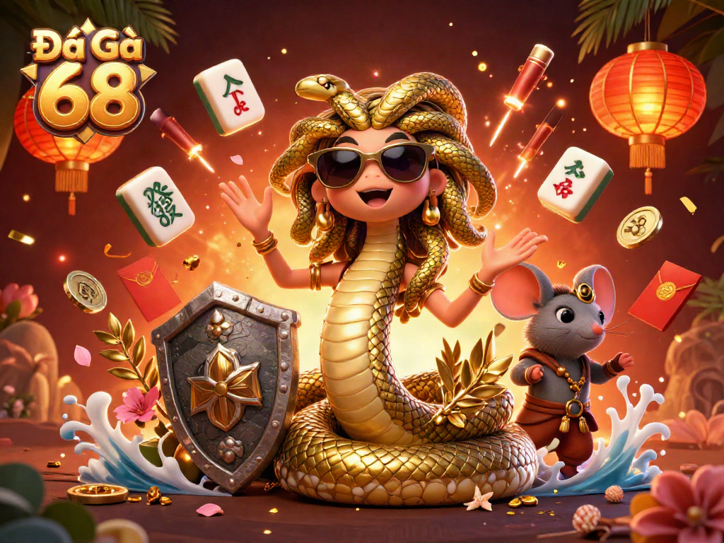 Engage in the thrilling world of Đá Gà 68 with this dynamic 3D illustration showcasing cockfighting excitement.
