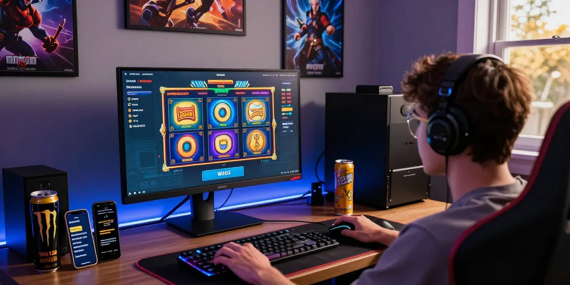 Player engaging with vibrant WD138 slot games on a modern gaming setup, capturing dynamic online gaming atmosphere.