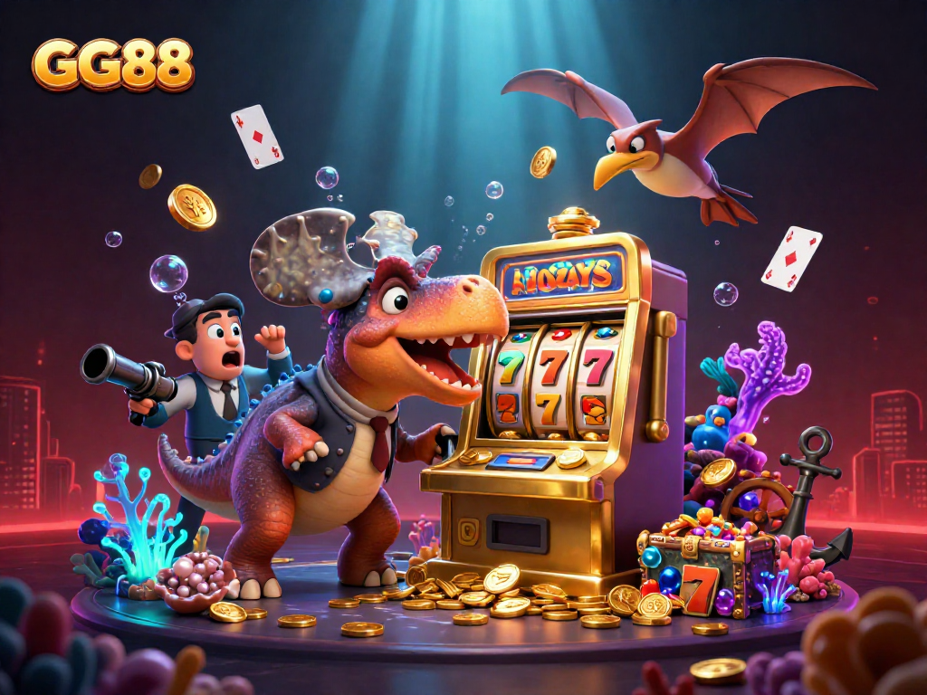Experience casino excitement at GG88 with a pachycephalosaurus hitting a jackpot slot machine.