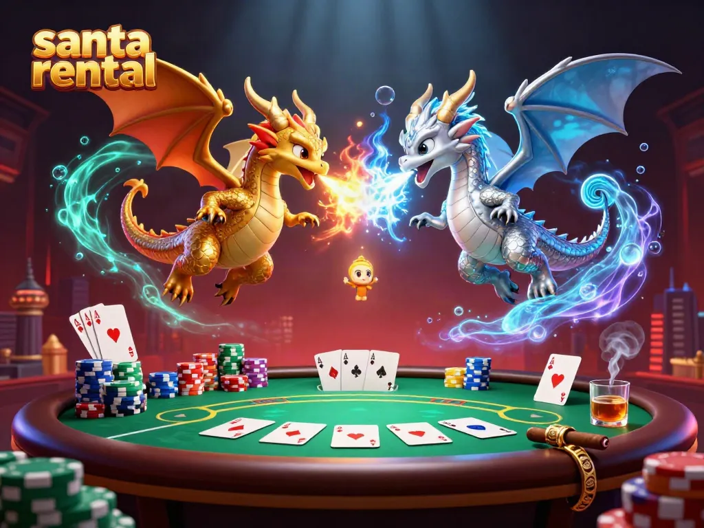 Engage in the thrilling santa rental experience with dynamic dragons and vibrant casino elements.