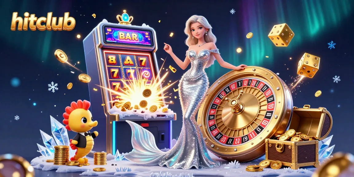 Experience the thrill of hitclub gaming with a glamorous scene featuring slots and roulette.