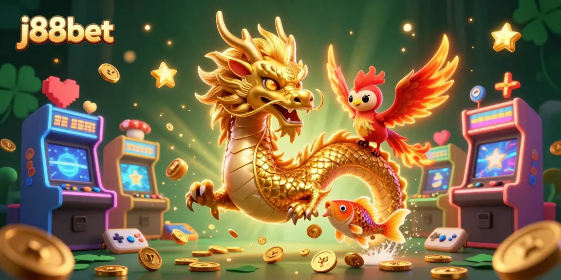 Engage in exciting gameplay at j88bet with vibrant characters in a dynamic casino-themed illustration.