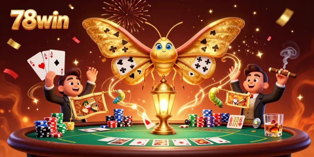 Experience the thrill of the casino with 78win's vibrant and dynamic illustration showcasing poker elements.