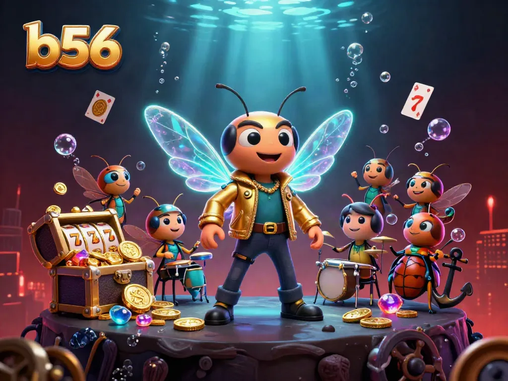 Experience the thrill of b56 with a rock star cicada in a vibrant casino scene filled with dynamic game elements.