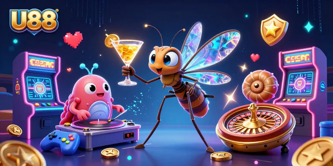 Play U88's vibrant casino games with the lively mascot and trilobite DJ spinning excitement.